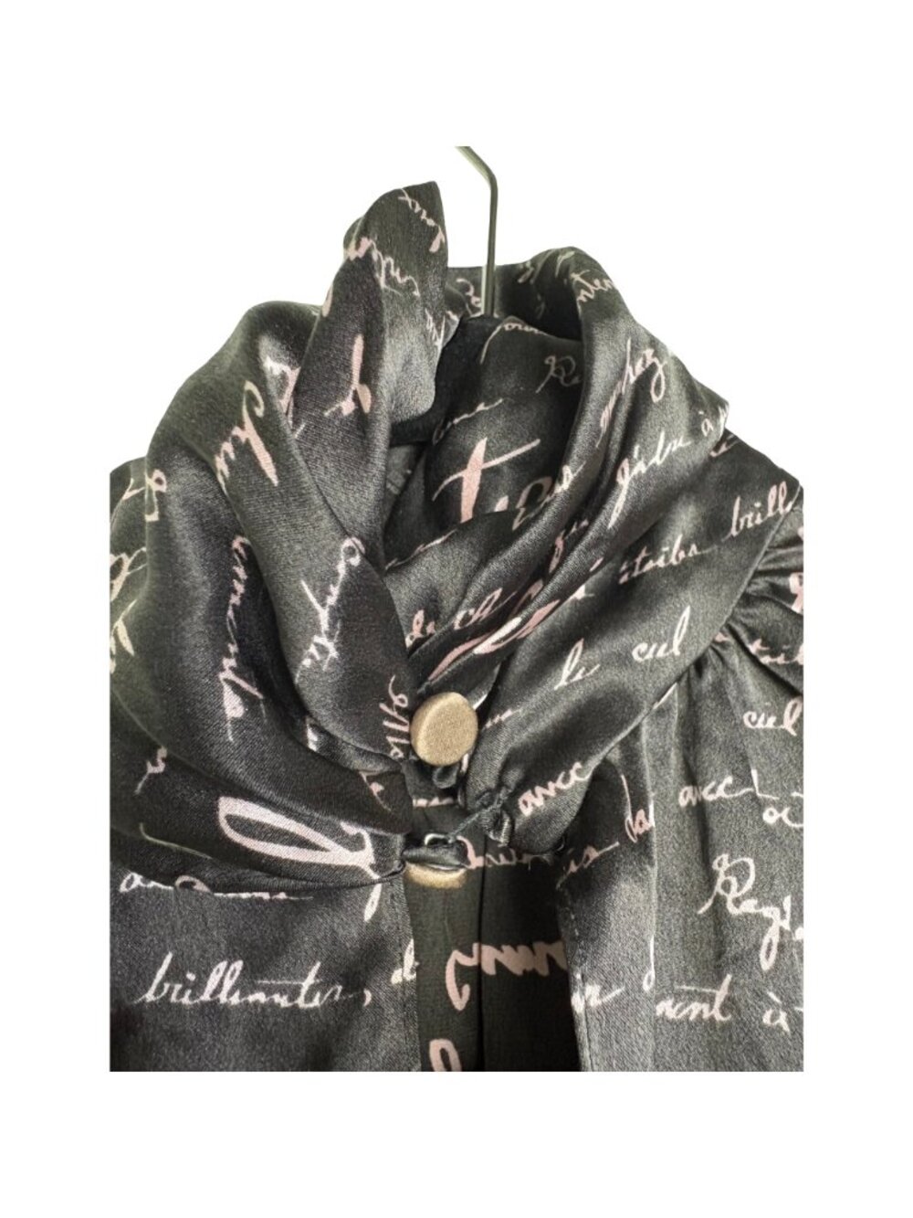 Cinq à Sept Love Note Script Print Ruffle Mock Neck Mini Dress Black Pink - Picture 10 of 11